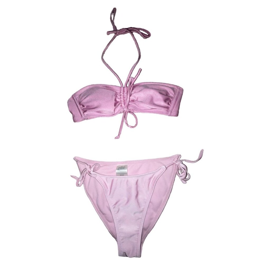 Halter top bikini with tie bottoms pink XS